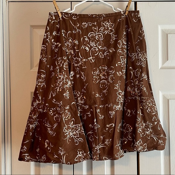 Chocolate Brown Floral Skirt - Picture 1 of 6